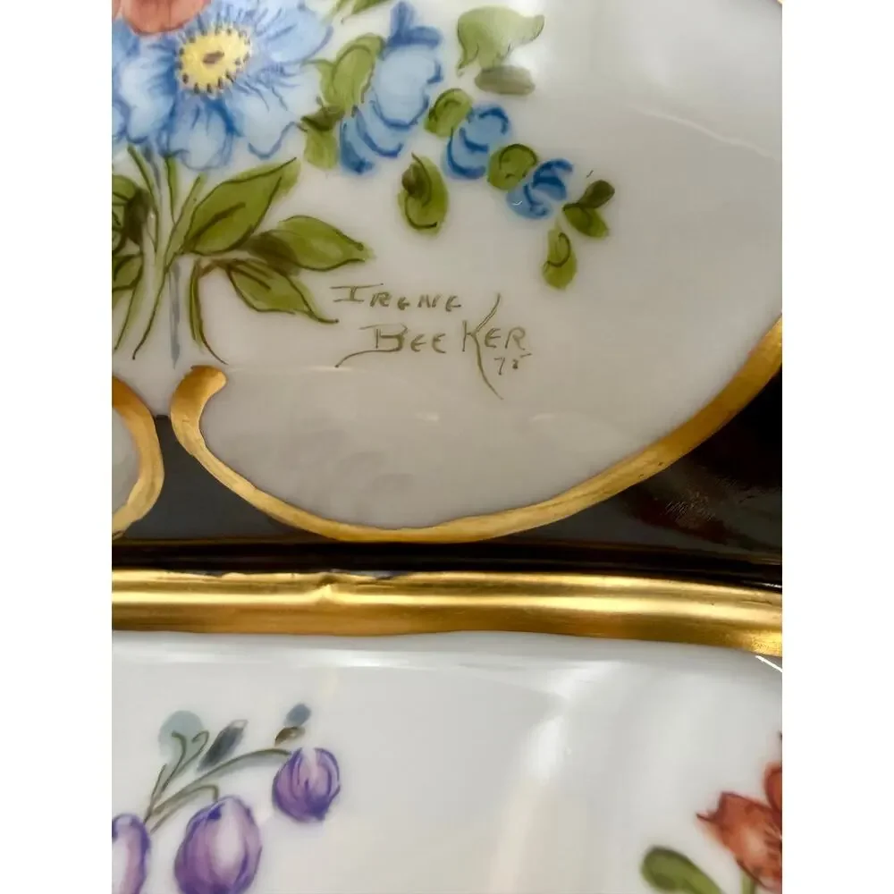 Vintage Irene Evelyn Becker Hand Painted Porcelain Centerpiece Bowl Ladybug